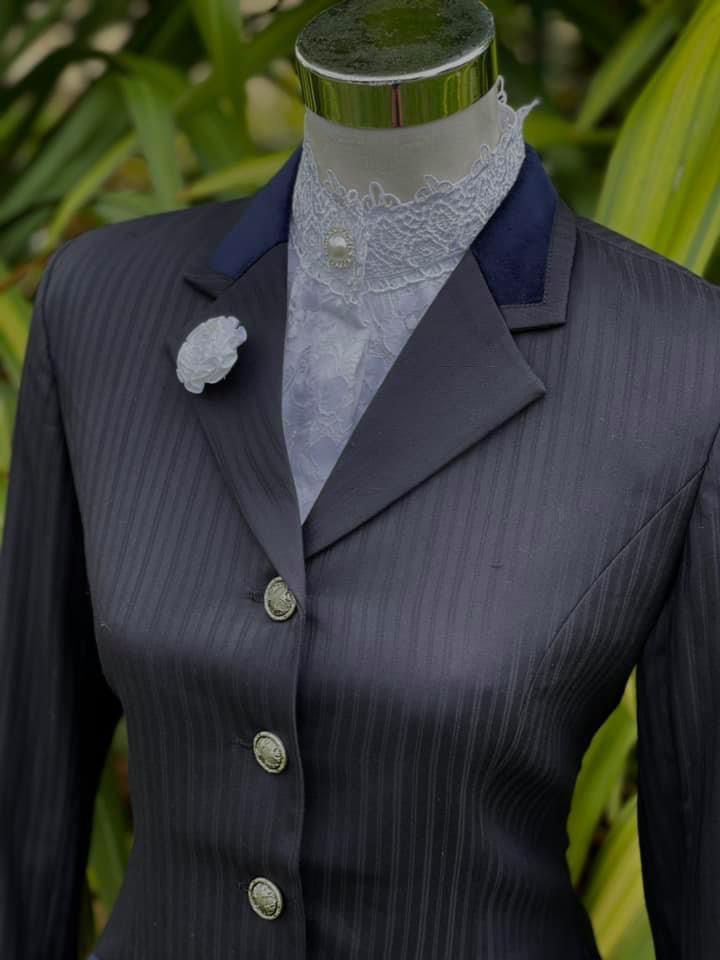 English Navy Pinstripe with Navy velvet trim size 10 only – LP Designs ...