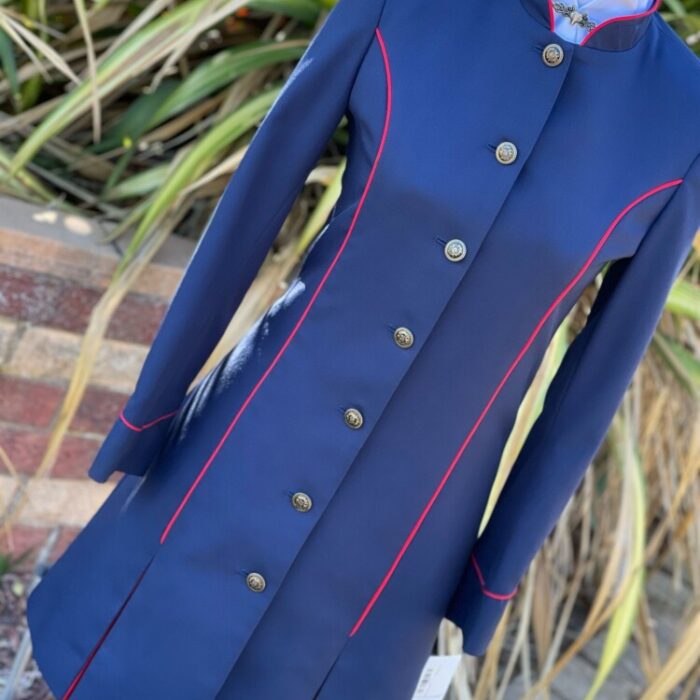 Navy Highcollar Dress/Red Trim (Size 8)