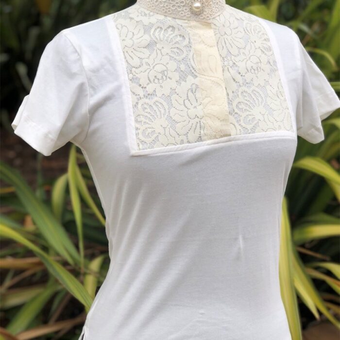 Cream Pearl Lace Shortsleeve Shirt