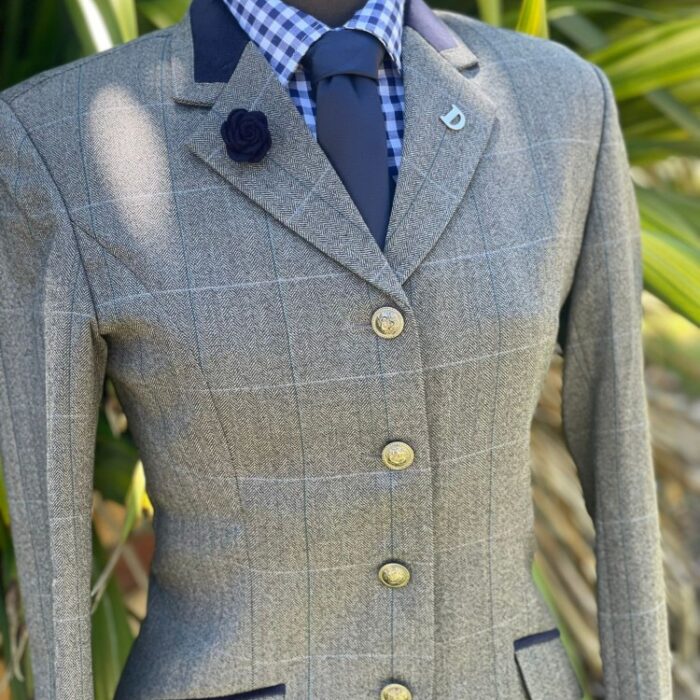 Grey Herringbone/Navy Velvet Trim (Size 10)
